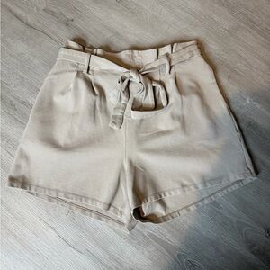 Papaya Paperbag Waist Shorts Large Beige Tie Belt High Rise